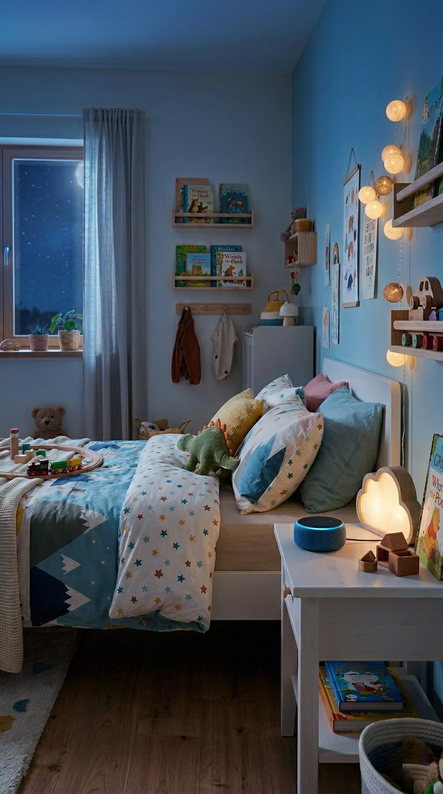 Kinderzimmer mit Echo Dot, abends gedimmt